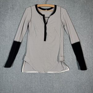Lululemon Top Medium Large Fitted Black White Striped Long sleeve Henley Shirt